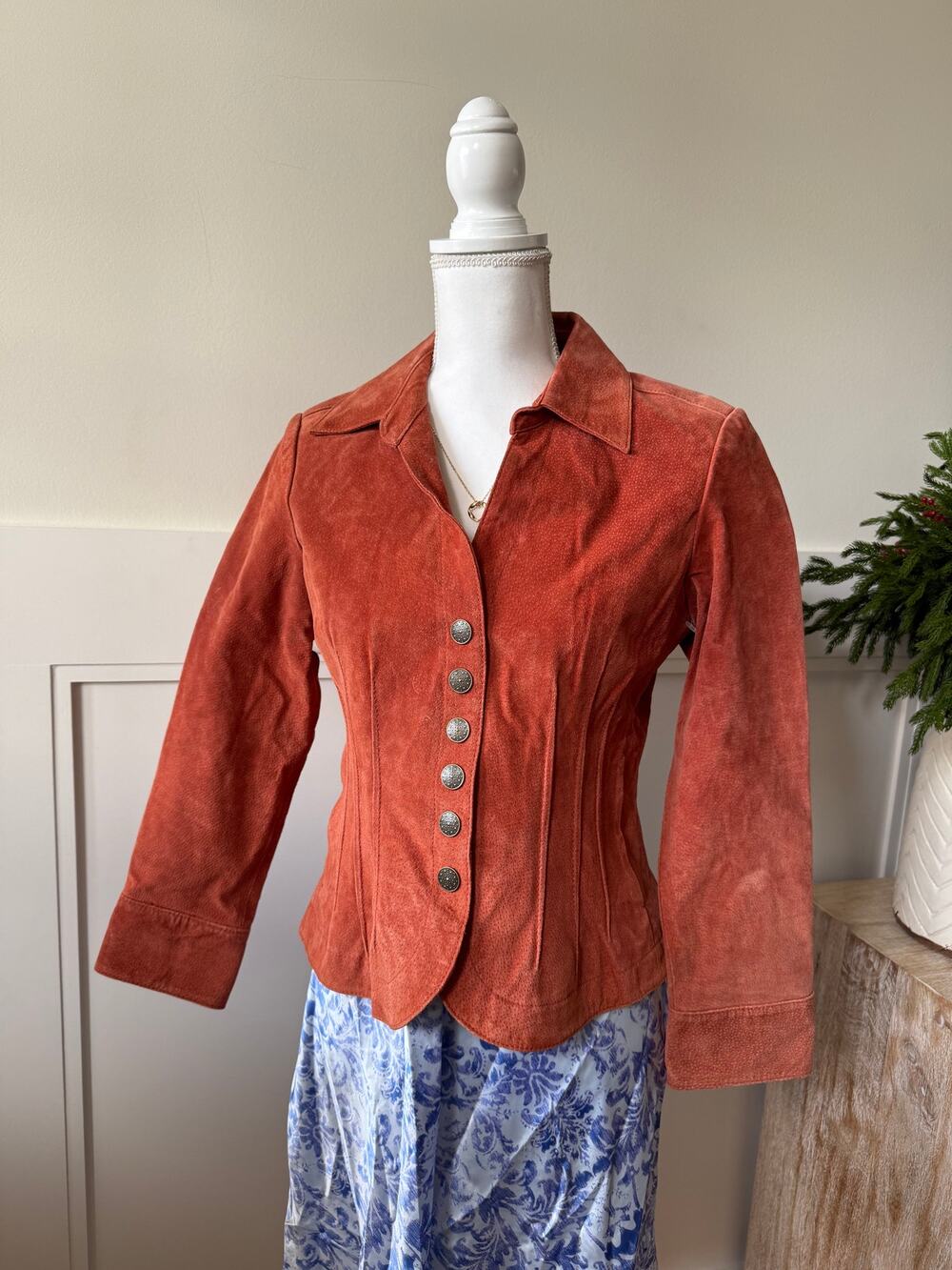 Burnt Orange Genuine Suede Button Up Jacket
